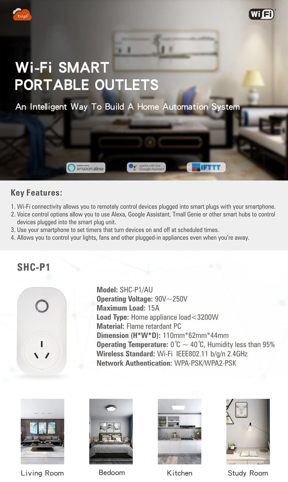 WiFi Smart Plugs Smart Plug Smart Socket Compatible with Alexa Google