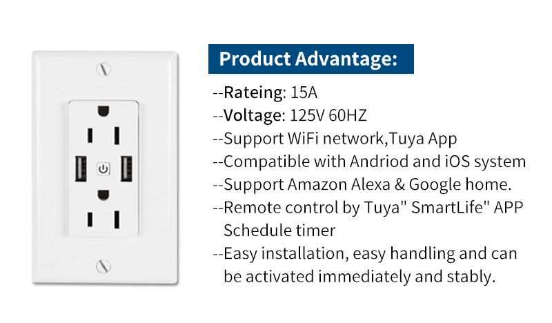 Tuya WiFi Zigbee Smart Us Socket with USB Port UL ETL Approved 15A 20A