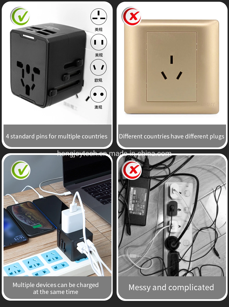 Small Size Lightweight Universal All-in-One AC DC Travel Charger International Power Adapter Portable Smart Socket Charger Plug with Ocp Ovp Otp SCP Protection
