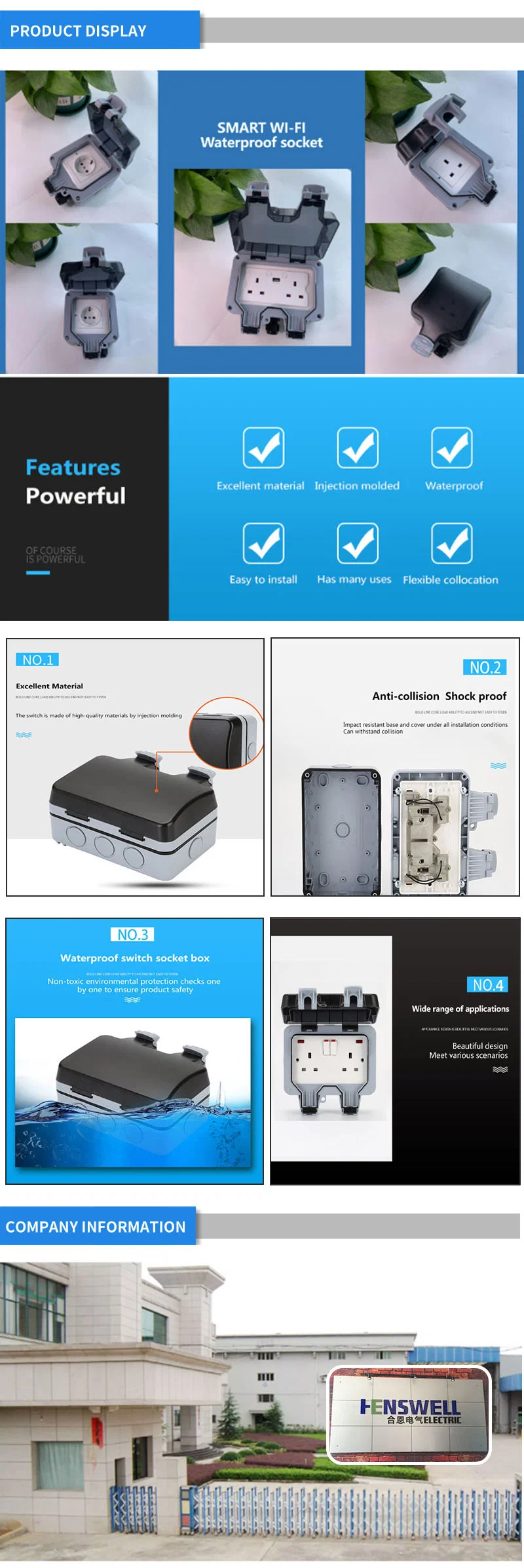 Height Weatherproof Outdoor Socket Switch Switched Single Socket Outlet Function Series